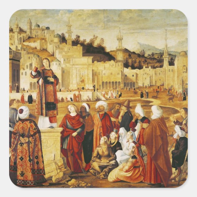 St. Stephen Preaching Square Sticker (Front)