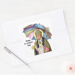 St. Swithin with Umbrella Square Sticker