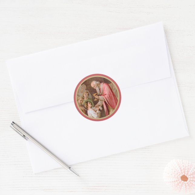 St. Tarcisius Receiving the Eucharist (BL 02) Classic Round Sticker (Envelope)