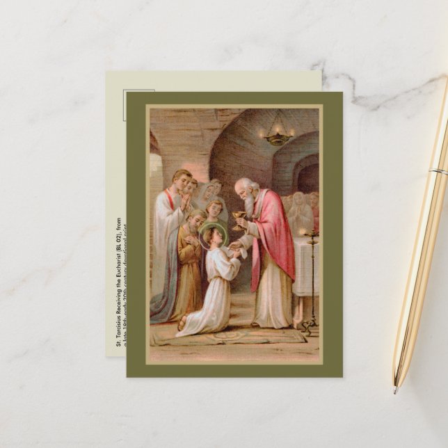 St. Tarcisius Receiving the Eucharist (BL 02) Postcard (Front/Back In Situ)