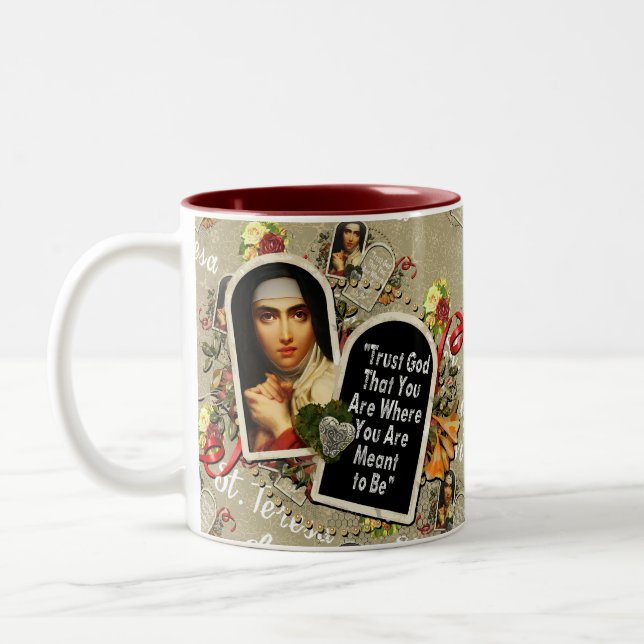 St Teresa de Avila Catholic Saint Therese  Two-Tone Coffee Mug (Left)