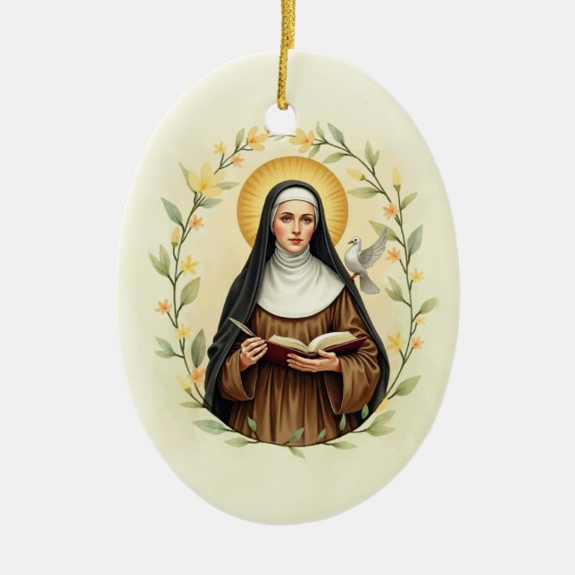 St Teresa of Avila God's Peace and Blessings Ceramic Ornament (Front)