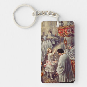 St. Teresa throws flowers to the Blessed Sacrament Keychain