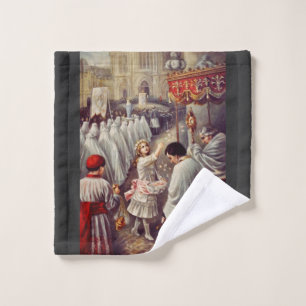 St. Teresa throws flowers to the Blessed Sacrament Wash Cloth