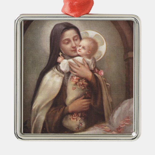 St. Therese Baby Jesus Manger Roses Metal Ornament (Front)