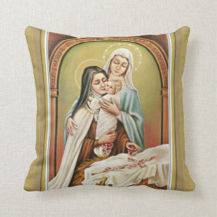 St. Therese Blessed Mother Mary Jesus Roses Throw Pillow