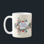 St. Therese Love Quote Mug<br><div class="desc">Beautiful image of St. Therese with pink and blue flowers and her quote "Love can accomplish all things."  All text and fonts can be modified.</div>