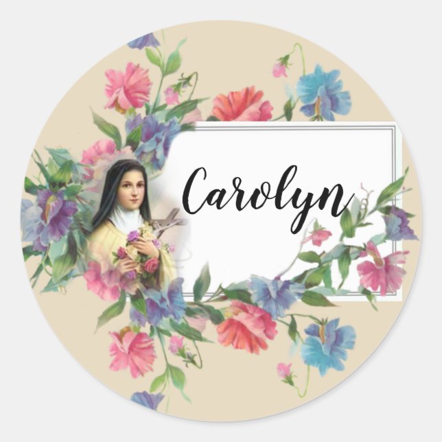 St. Therese of Lisieux Personalized Classic Round Sticker (Front)