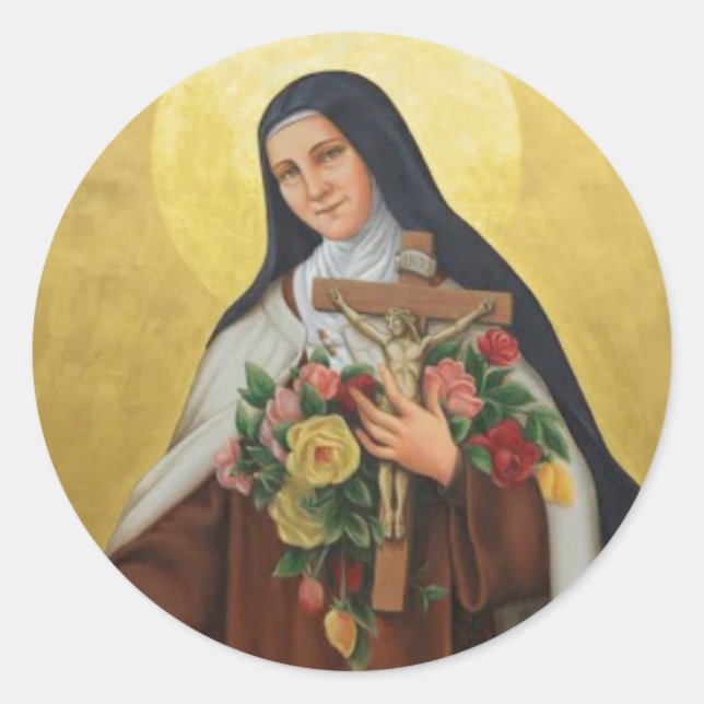 St. Therese of Lisieux with crucifix/roses sticker (Front)
