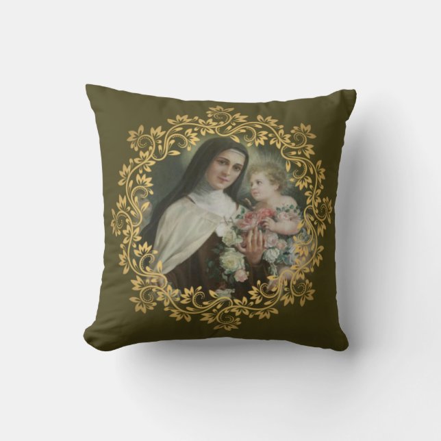 St. Therese of the Child Jesus Little Flower Throw Pillow (Front)