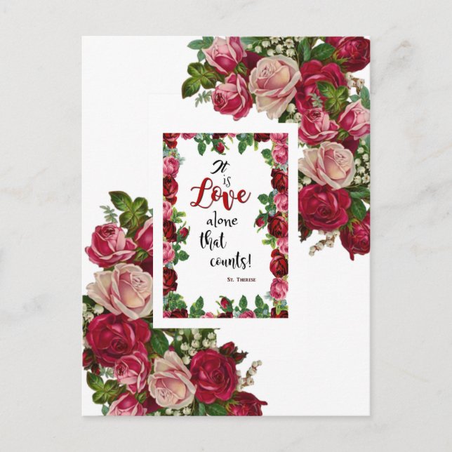 St. Therese Quote Red Pink Roses Postcard (Front)