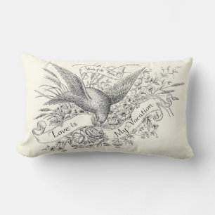 St. Therese Quote with Dove and Black & White Rose Lumbar Pillow