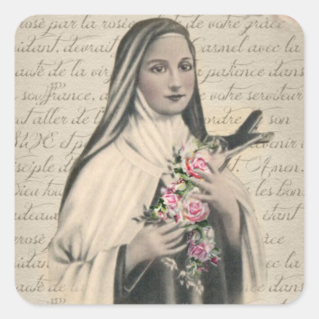 St. Therese Religious Vintage Carmelite Nun Square Sticker (Front)