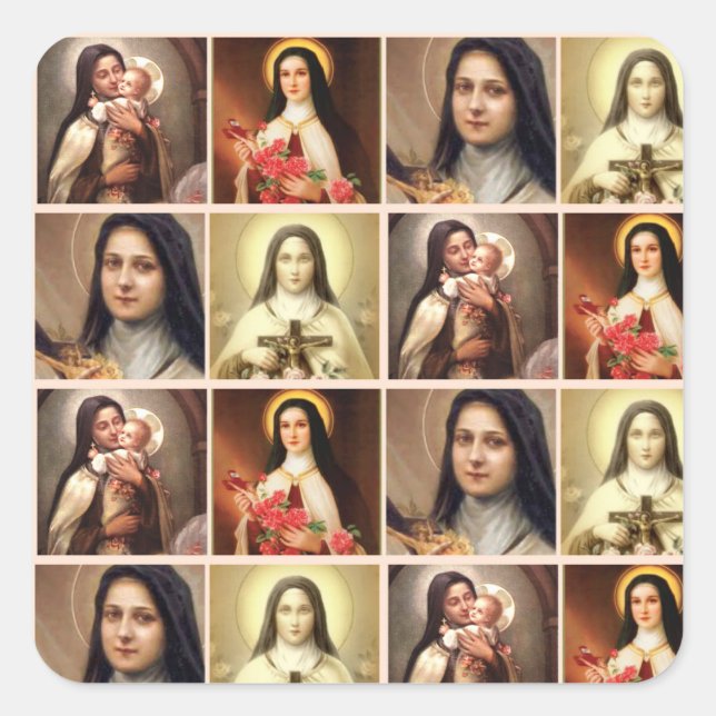 St. Therese the Little Flower Roses Crucifix Colla Square Sticker (Front)