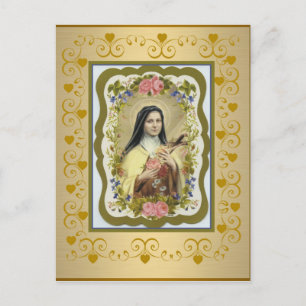 St. Therese the Little Flower Roses Crucifix Heart Postcard