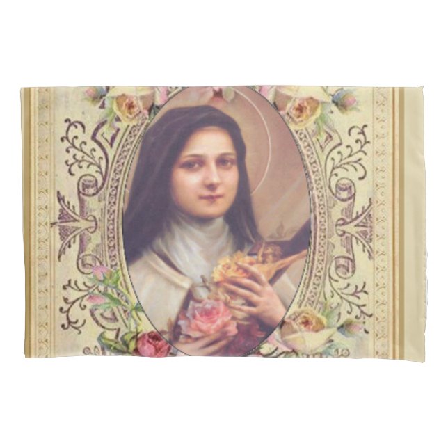 St. Therese the Little Flower Roses Crucifix Pillowcase (Front)