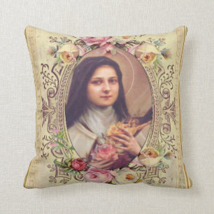 St. Therese the Little Flower Roses Crucifix Throw Pillow