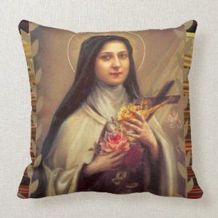 St. Therese the Little Flower Roses Crucifix Throw Pillow