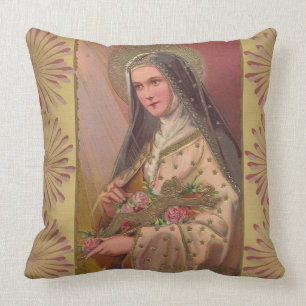 St. Therese the Little Flower Roses Crucifix Throw Pillow