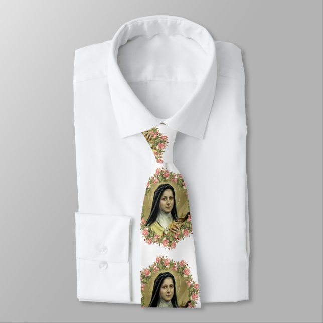 St. Therese the Little Flower Roses Crucifix Tie (Tied)