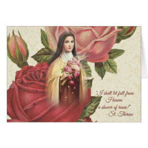 St. Therese the Little Flower w/pink roses