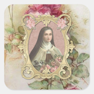 St. Therese Vintage Roses Catholic Religious Square Sticker