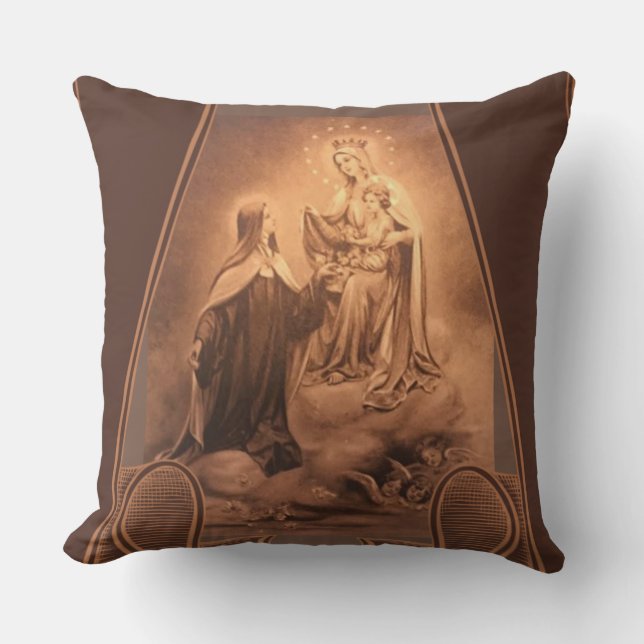 St. Therese Virgin Mary Jesus Roses Throw Pillow (Front)