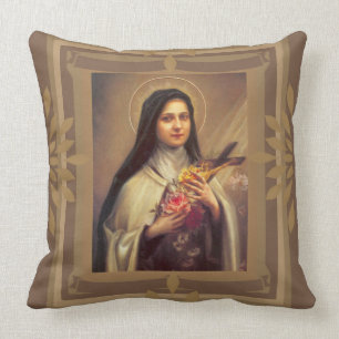 St. Therese with Roses, Crucifix Jesus Throw Pillow