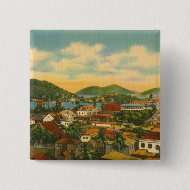 St Thomas 2 Inch Square Button (Front)