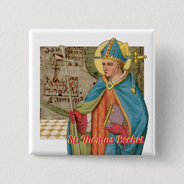 St. Thomas Becket with Sword in Mitre (P 005) 2 Inch Square Button (Front)