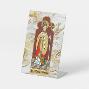 St. Thomas Becket with Sword (M 033; Colorized) Pedestal Sign