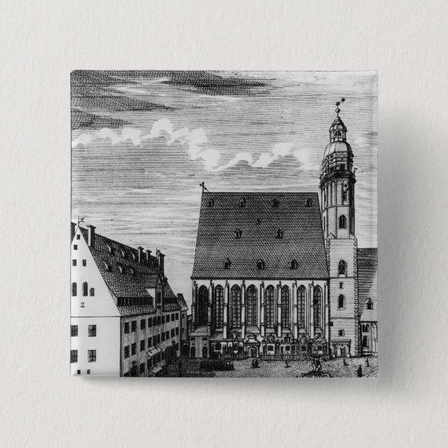St. Thomas Church and School in Leipzig, 1723 2 Inch Square Button (Front)