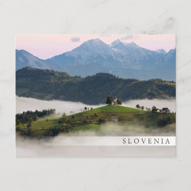 St. Thomas church with mountains in Slovenia bar Postcard (Front)