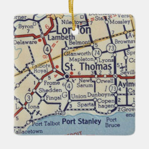 St. Thomas Ontario Vintage Map Ceramic Ornament