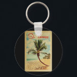 St Thomas Palm Tree Vintage Travel Keychain<br><div class="desc">A uniquely retro mid-century modern St Thomas Virgin Islands art print in vintage travel poster style. It features a curved palm tree on sandy beach with ocean under a blue cloudy sky.</div>