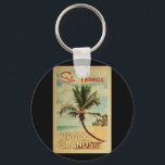 St Thomas Palm Tree Vintage Travel Keychain<br><div class="desc">A uniquely retro mid-century modern St Thomas Virgin Islands art print in vintage travel poster style. It features a curved palm tree on sandy beach with ocean under a blue cloudy sky.</div>