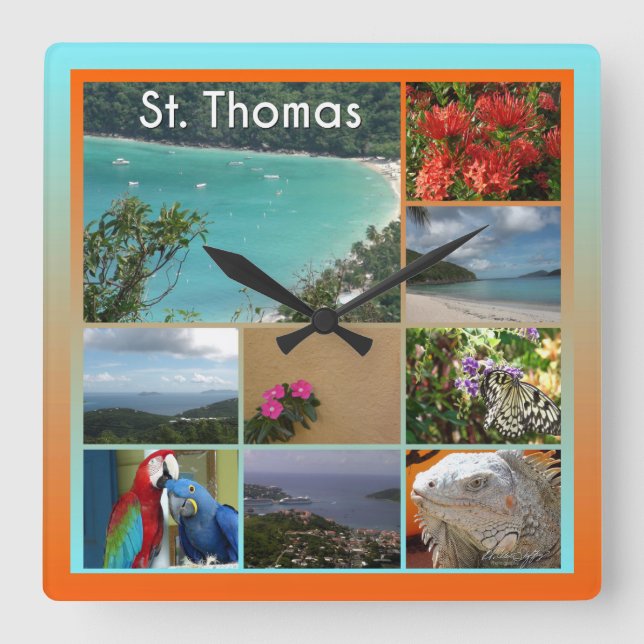 St. Thomas - Scenic Photo Collage 6119 Square Wall Clock (Front)