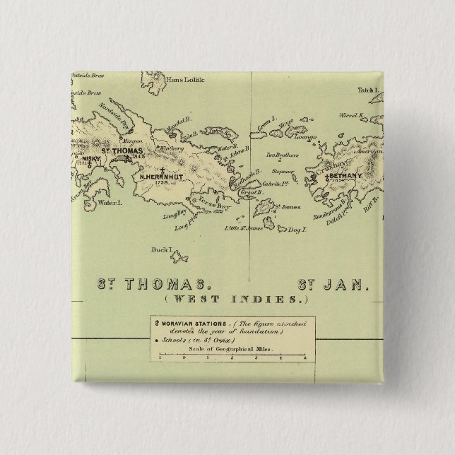 St Thomas, St Jan, St Crook 2 Inch Square Button (Front)