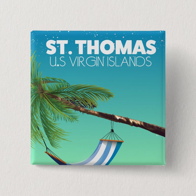 St Thomas US Virgin Islands. 2 Inch Square Button (Front)