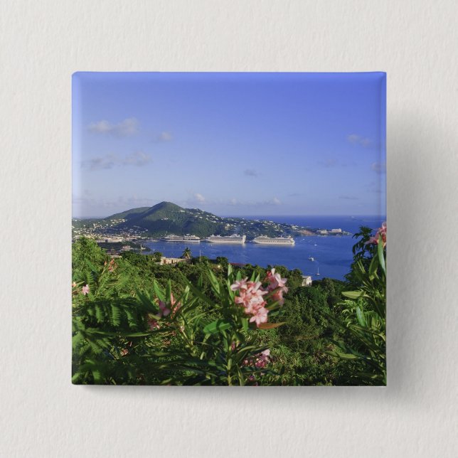St. Thomas, US Virgin Islands. Charlotte 2 Inch Square Button (Front)