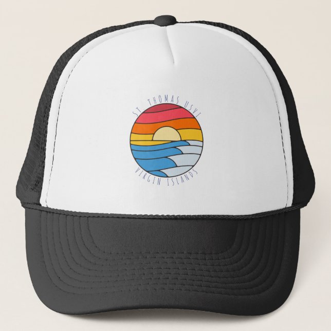 St. Thomas USVI Vintage Beach Sunset Trucker Hat (Front)