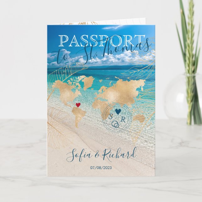 St. Thomas Wedding Destination Passport World Map  Invitation (Front)