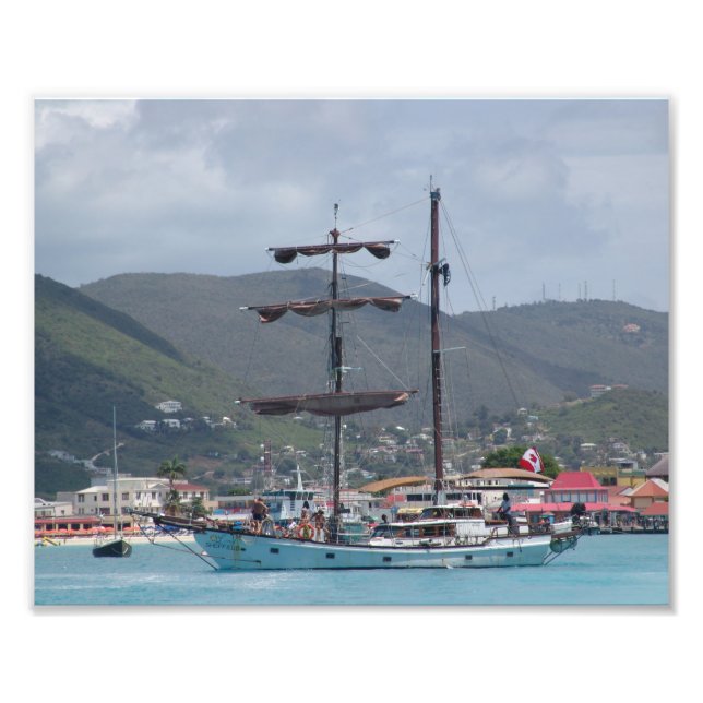 St. Thomas with tall Sail Boat, looks like pirate Photo Print (Front)