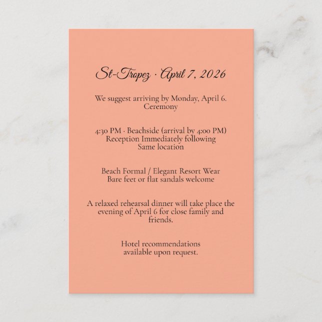 St. Tropez Destination Wedding  Enclosure Card (Front)