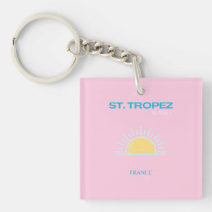 St Tropez, France, Preppy, Pink Keychain