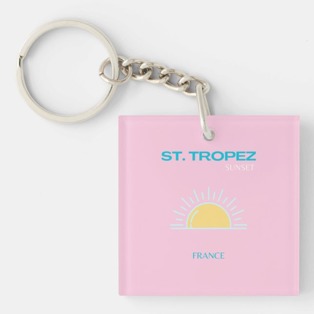 St Tropez, France, Preppy, Pink Keychain (Front)