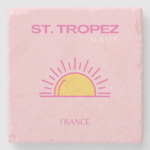 St Tropez, France, Sunset, Travel Art, Pink Stone Coaster