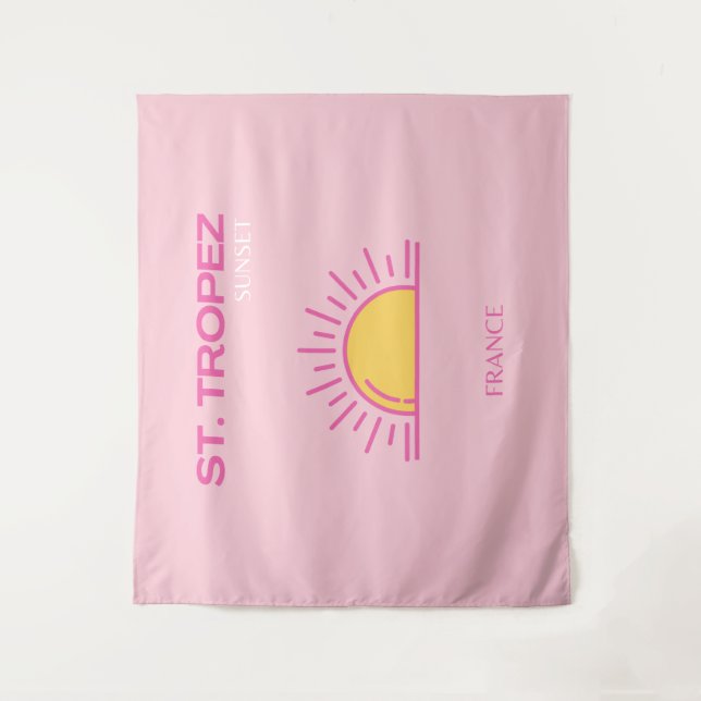 St Tropez, France, Sunset, Travel Art, Pink Tapestry (Front)
