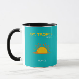 St Tropez, Sunset, Travel Art, Turquoise Mug