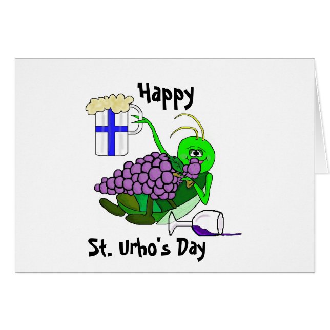 St. Urho Card "Drunk Grasshopper" by Brownielocks (Front Horizontal)